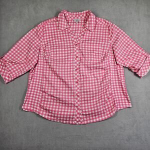 Croft & Barrow Button Down Shirt Womens Plus Size 2X Pink Checked Gingham Casual